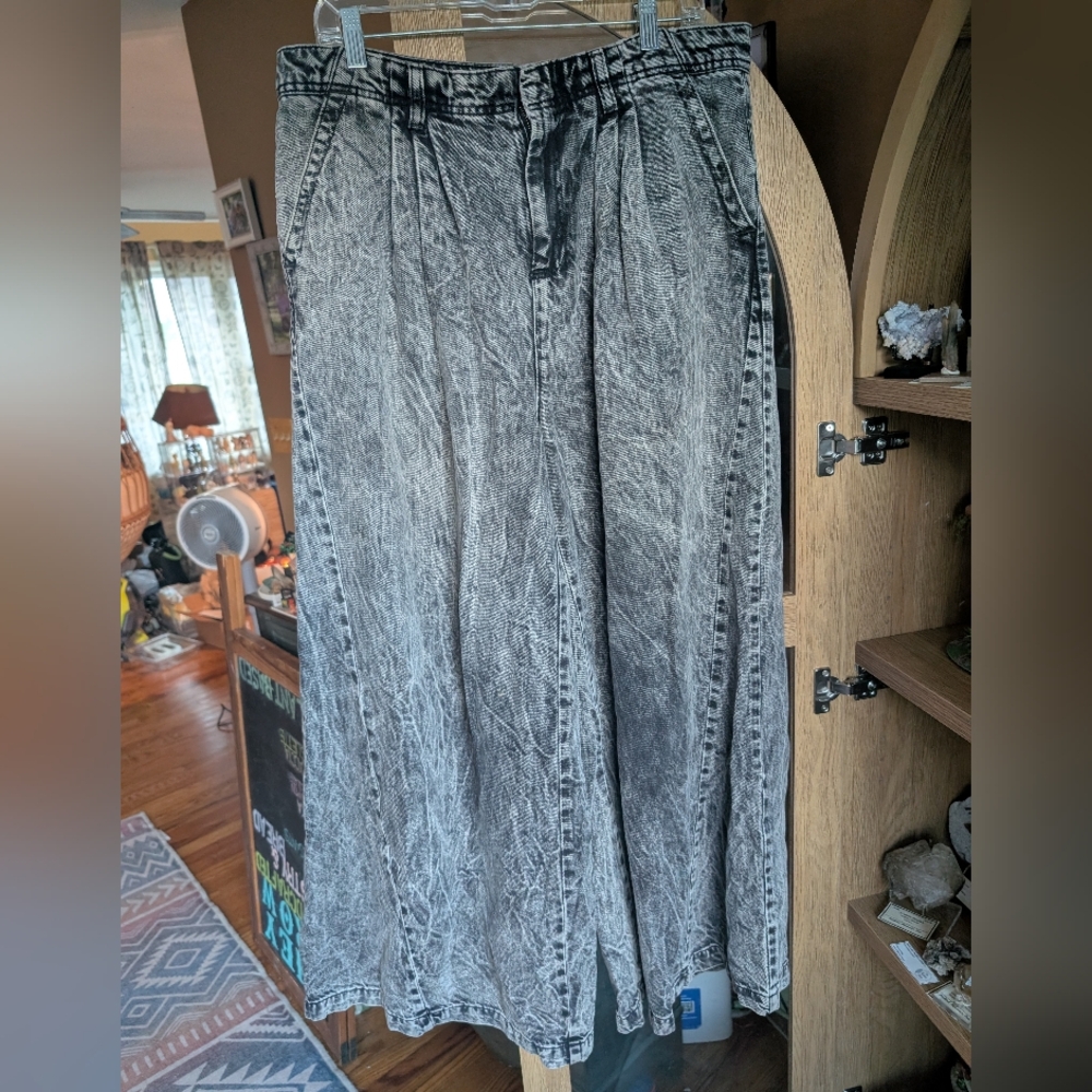 Free People Wide Leg  Black Acid Wash Jeans